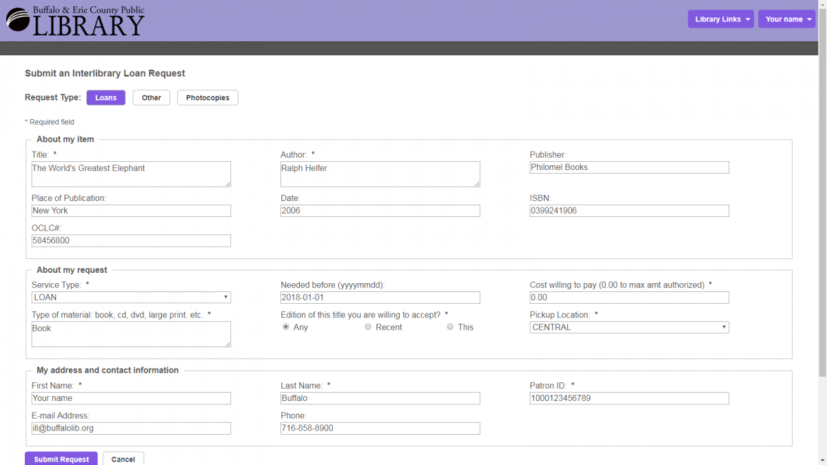 screenshot of main I L L page