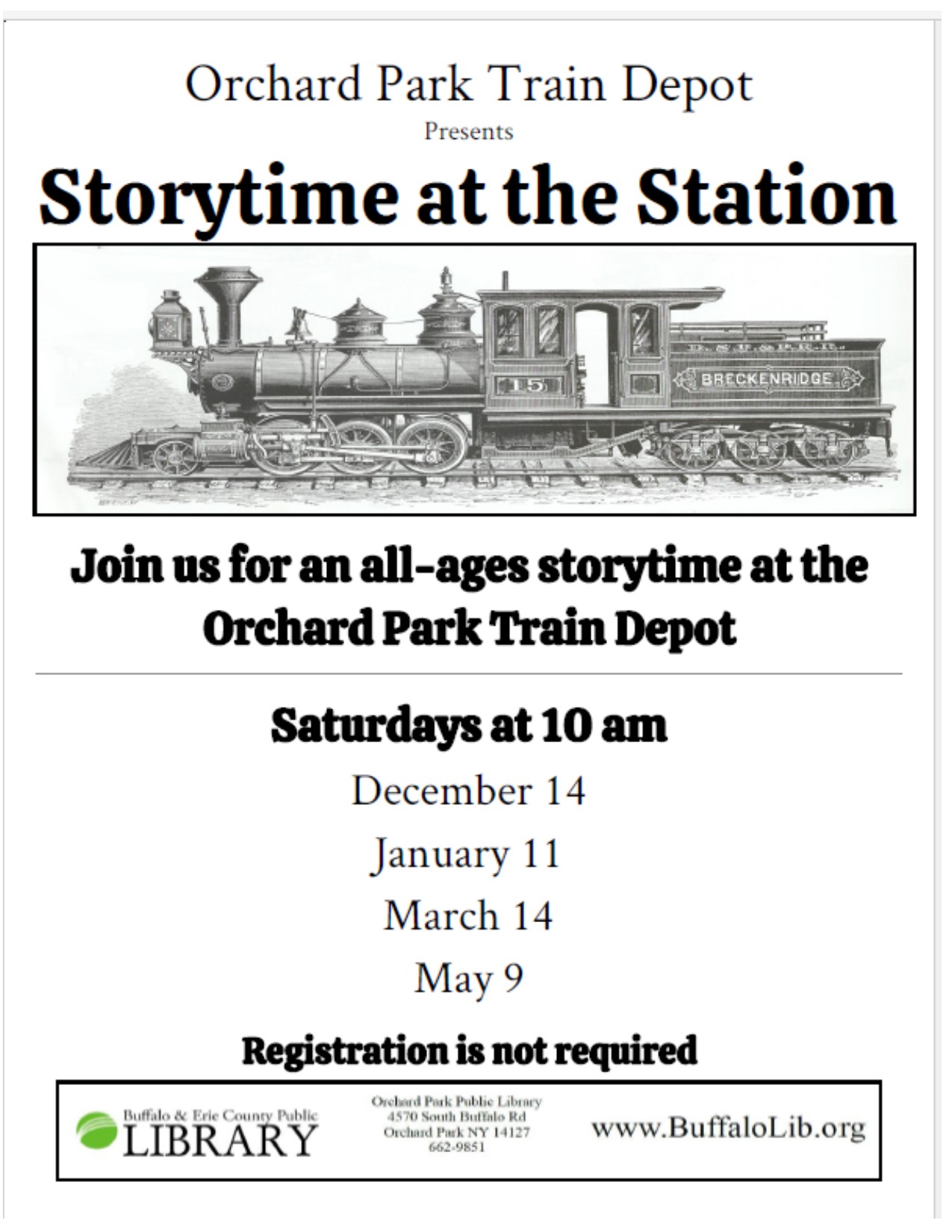 Storytime at the Station Saturday January 11th at 10am Join Miss Carly for stories at the historic railway depot! Registration is not required. LEGO Club