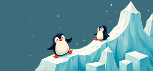 illustration of penguins on a snow bank