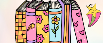 Graphic of colorful books 