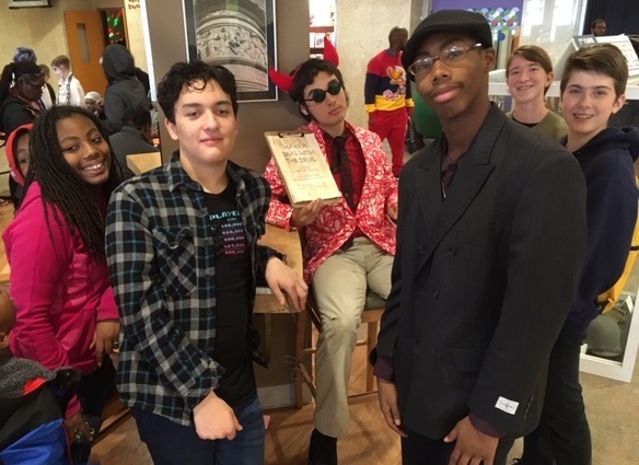 group of teens at the library