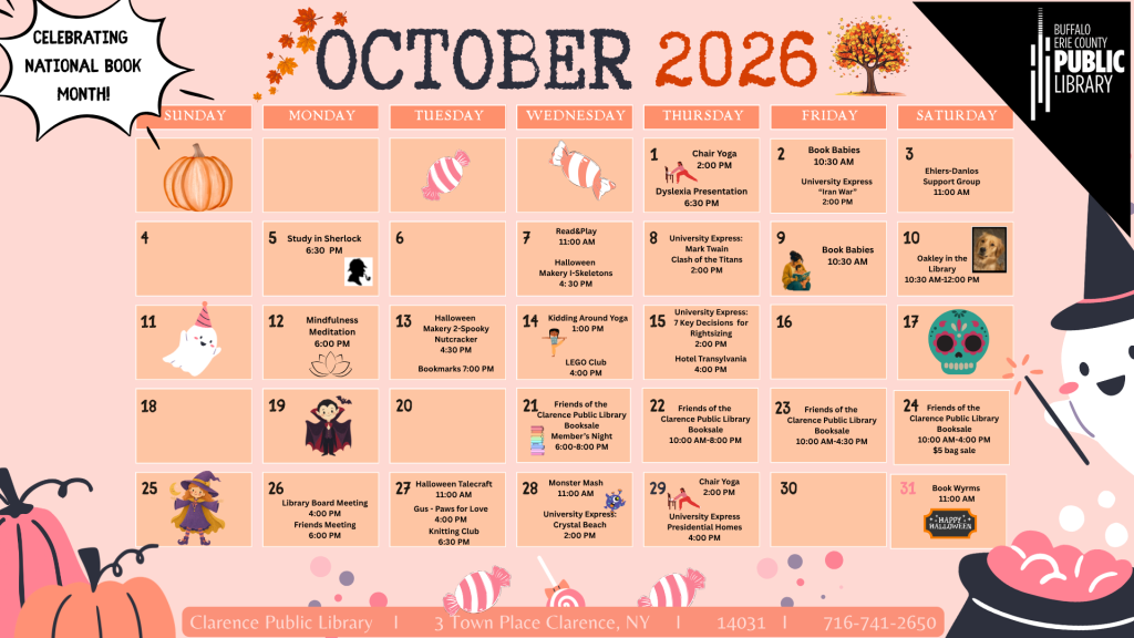 October 2026 Events Calendar Image Information in links below.