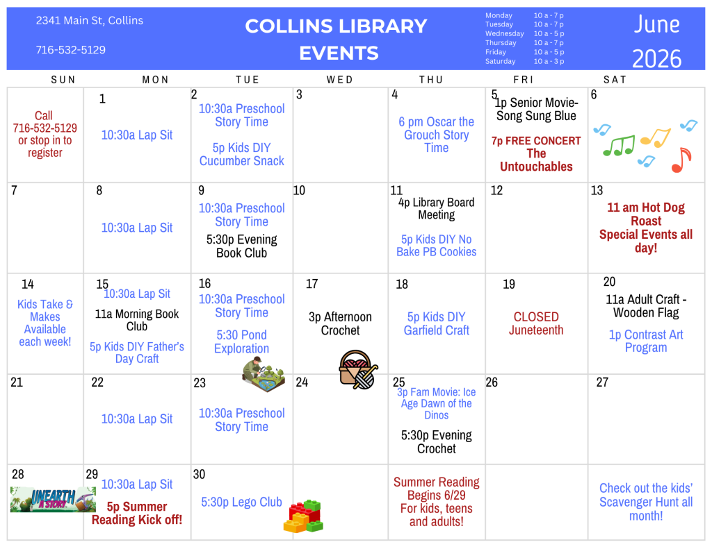 June Calendar of Events: https://buffalolib.libcal.com/calendar/events?cid=12898&t=m&d=2026-06&cal=12898&cm=5199&inc=0