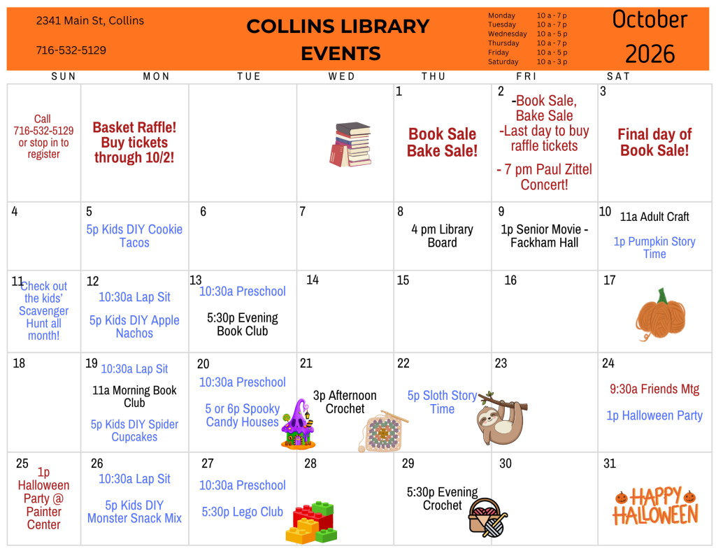 October 2026 events. Details below and https://buffalolib.libcal.com/calendar/events?cid=12898&t=m&d=2026-10&cal=12898&cm=5199&inc=0
