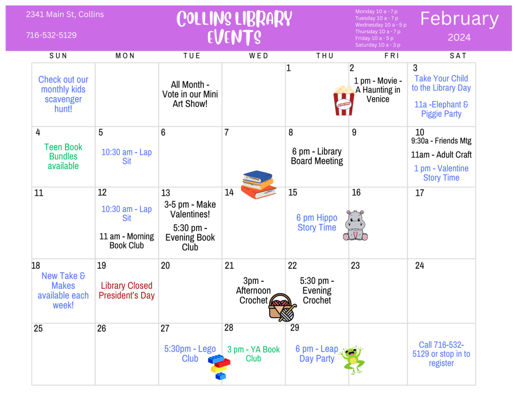 February Calendar of events - details follow