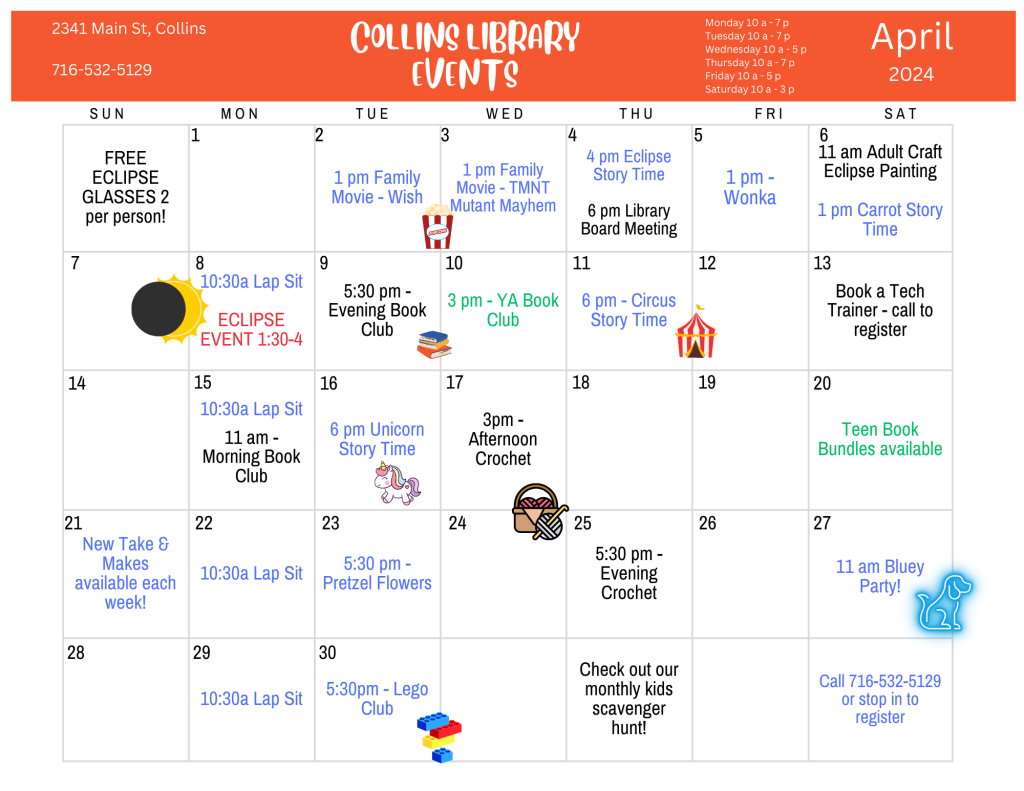 April 2024 calendar - program details follow