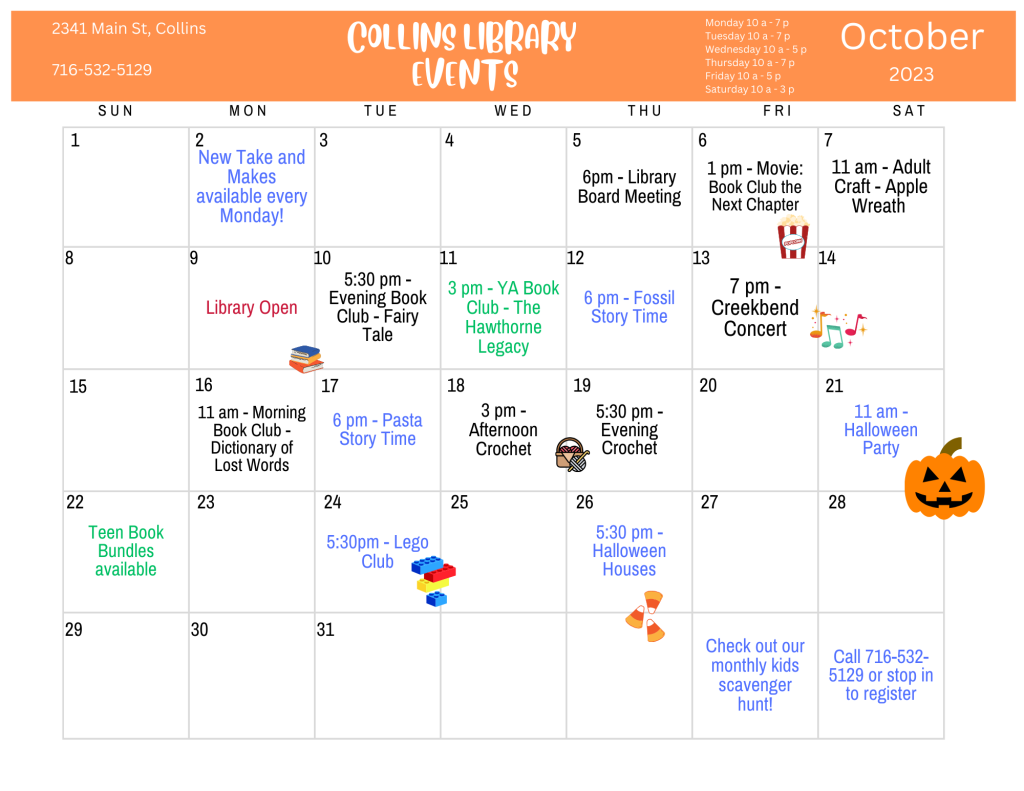 October 2023 Monthly calendar - details below