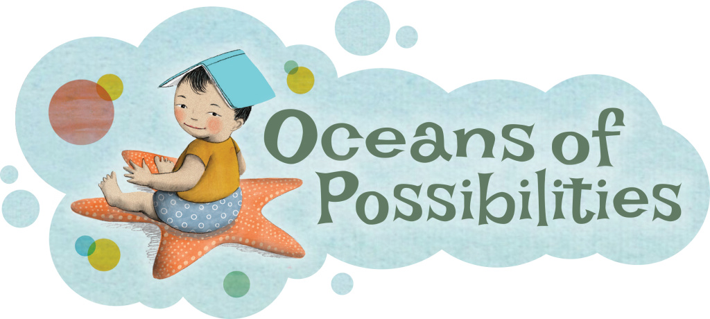 Oceans of Possibilities with image of child with book on head