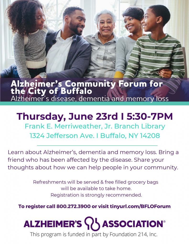 Alzheimer's Community Forum Thursday June 23rd at Merriweather Library 5:30-7:00pm