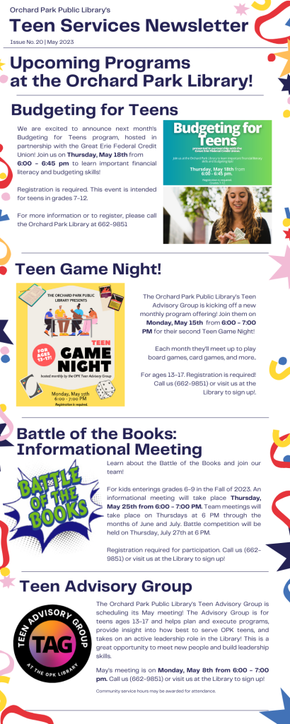 May Teen Services Newsletter - 1