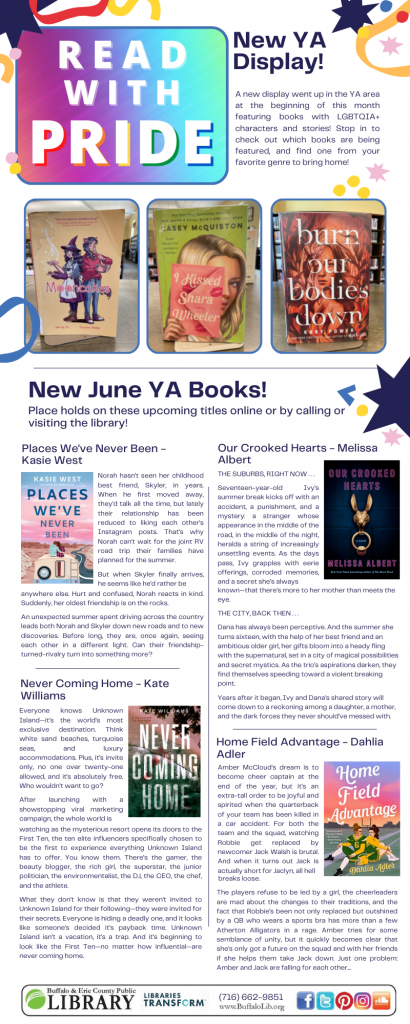 Teen Newsletter for July and August featuring a variety of events for teens ages 13-17. Stop in or call 662-9851 for more information. 