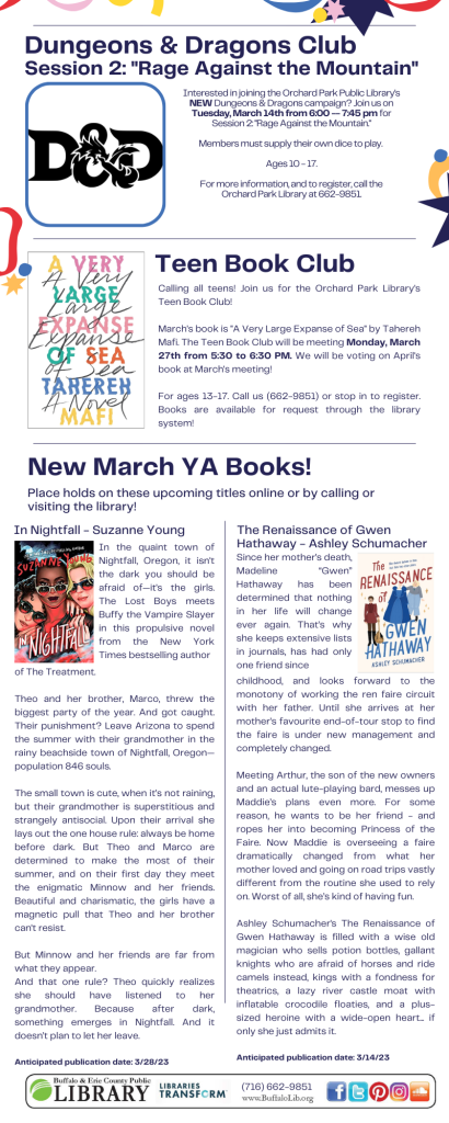 March Teen Services Newsletter
