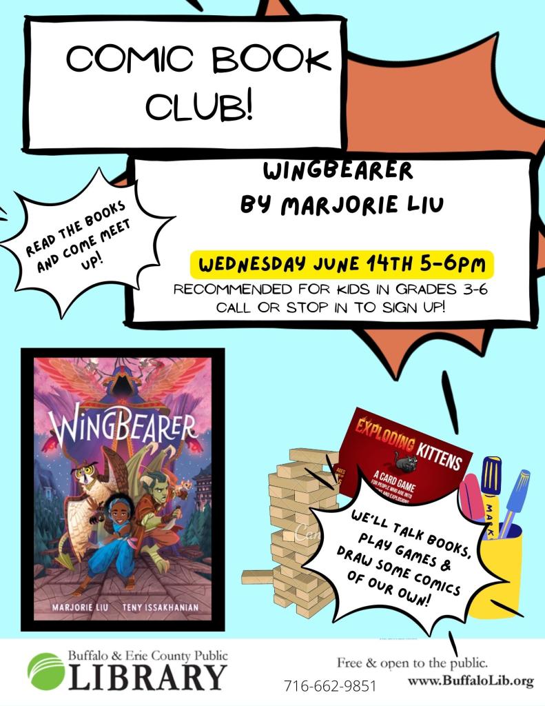 comic book club on wednesday june 14th at 5pm sign up in person or online