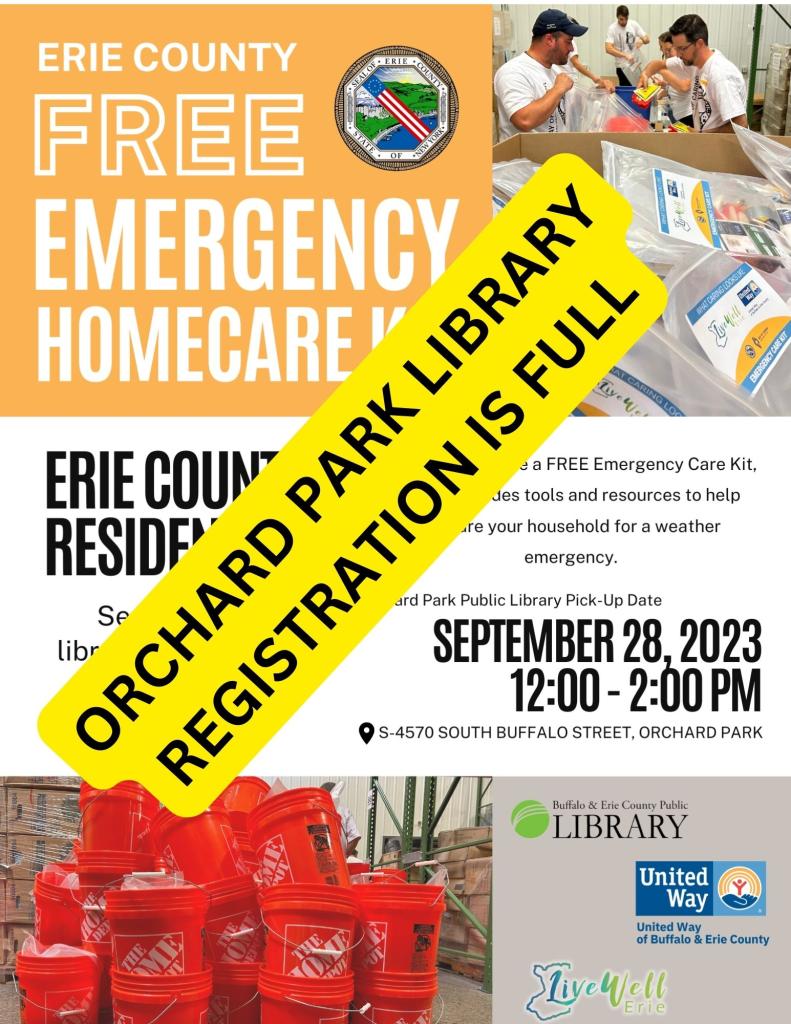 emergency home care kit distribution on september 28th from 12pm-2pm registration is closed, the program is at capacity. Please call 716-662-9851 for more information.
