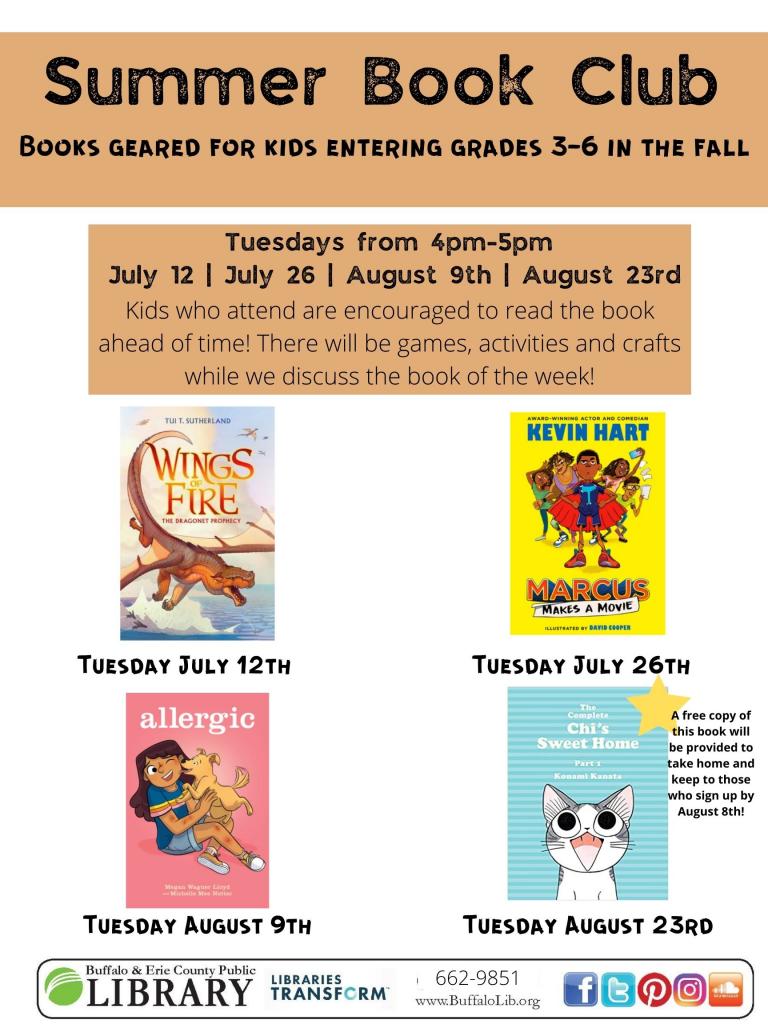 Summer Fun Book Club is for kids going into grades 3 through 6 in Fall 2022 - Register for each week separately. Books to borrow will be provided. Sign up for the final week by August 8th and receive a free copy of The Complete Chi's Sweet Home book to take home and keep. 