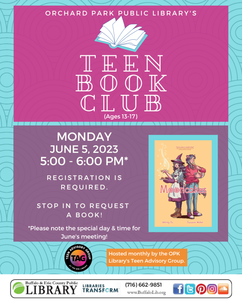June's Teen Book Club is Monday, June 5th from 5:00 - 6:00 PM