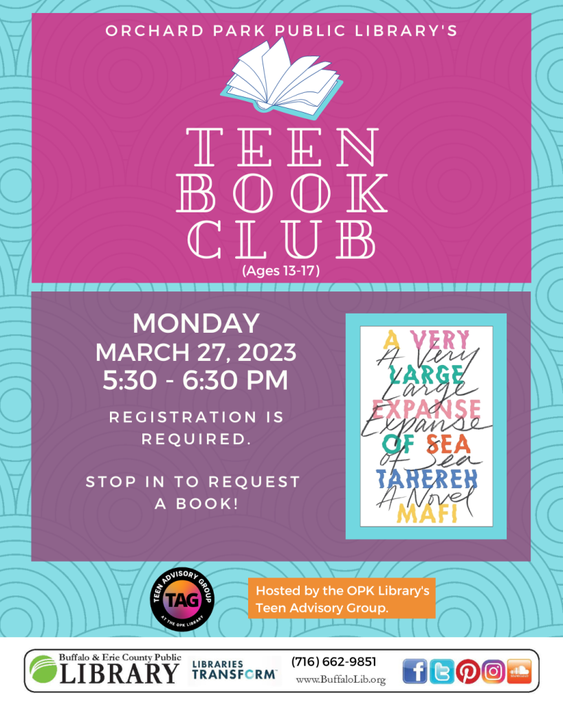March's Teen Book Club is reading "A Very Large Expanse of Sea" by Tahereh Mafi