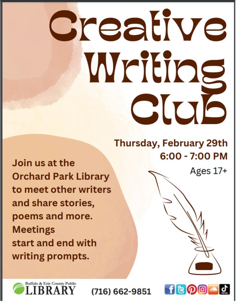 Creative Writing Club Thursday February 29th at 6pm 