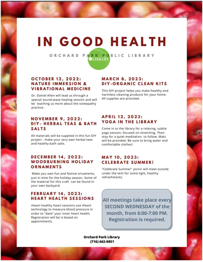 All in Good Health meetings take place every second Wednesday of the month from 6pm-7pm. Registration is required. 