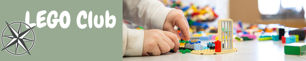 Lego Club Banner - A child's hands are shown putting together small Lego bricks